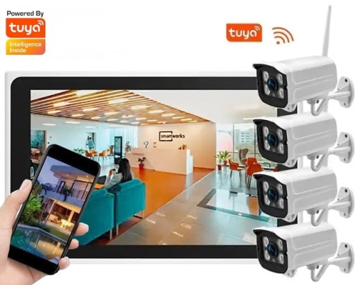 ZESTAW DO MONITORINGU 4 KAMERY WiFi FULL HD 3MP LCD MONITOR NVR HDD 1T TUYA