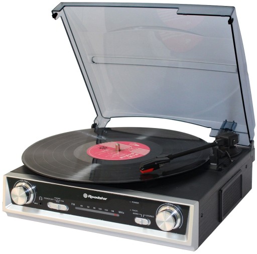GRAMOFON RETRO Z RADIO FM WBUDOWANE GŁOŚNIKI PRZEDWZMACNIACZ RCA ROADSTAR