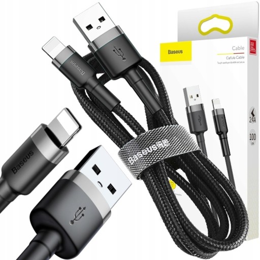 BASEUS SZYBKI KABEL PRZEWÓD USB DO LIGHTNING IPHONE WYTRZYMAŁY 2.4A 100CM