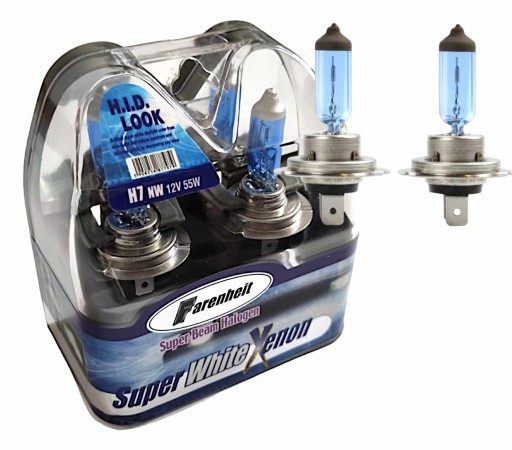ŻARÓWKI SUPER WHITE XENON FARENHEIT- H7 55W +30% MEGA BIEL- DZIEŃ/NOC
