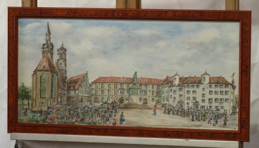 OTTO KEILBACH SCENA ULICZNA MIASTA STUTTGARD