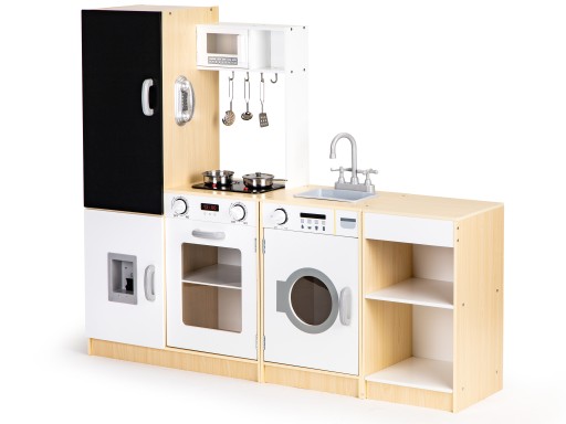 DUŻA DREWNIANA KUCHNIA DLA DZIECI XXL TABLICA + LED ECOTOYS MODUŁOWA