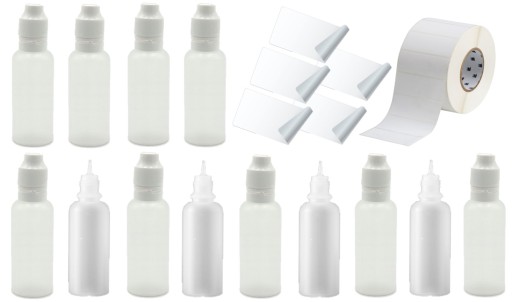 BUTELKA BUTELKI PLASTIKOWE 30ML 40SZT + ETYKIETY