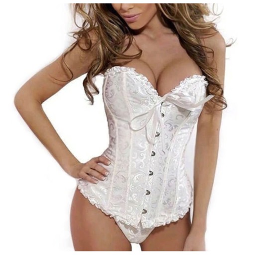 GORSET biały wiązany MODELUJĄCY talię + stringi WYSZCZUPLAJĄCY XL