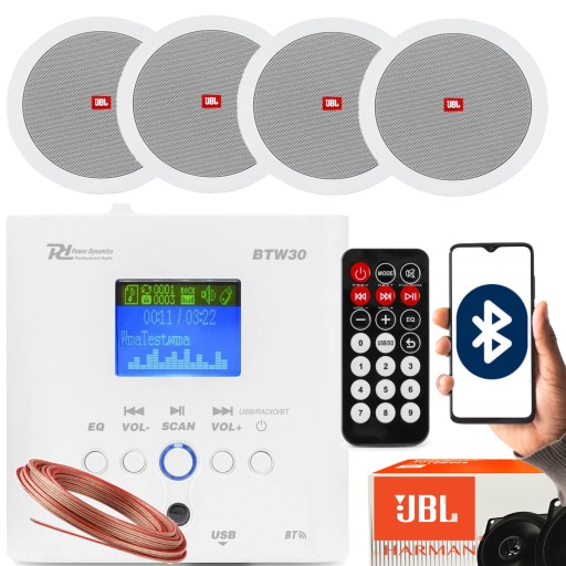 ZESTAW JBL GŁOŚNIKI SUFITOWE WZMACNIACZ NAŚCIENNY RADIO BLUETOOTH USB