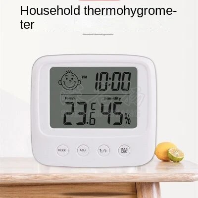 E0828 New Smiling Face Thermometer Multifunctional Hygrometer Time Date