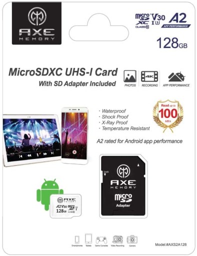 Karta AXE microSDXC 128GB A2 V30 U3 + Adapter SD