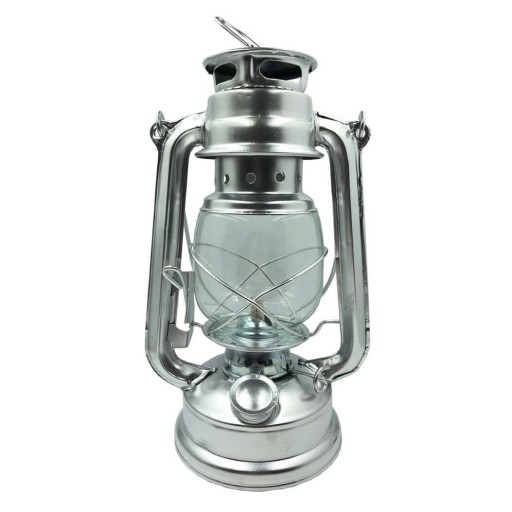 Lampa NAFTOWA Ogrodowa WISZĄCA Srebrna LAMPION LATARNIA RETRO 24cm + KNOT