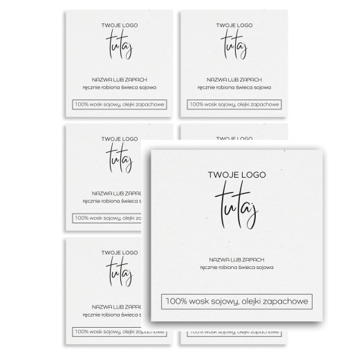36x naklejki na świece sojowe z Twoim LOGO papier biały, kwadrat 5cm