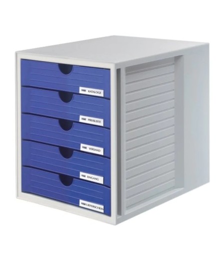 Zestaw 5 szufladek han system-box, polistyren, a4, szaro-niebieski
