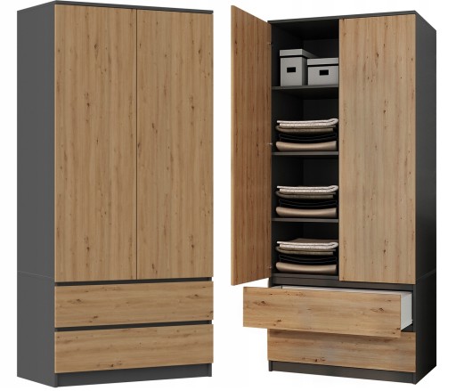 SZAFA GARDEROBA 2 DRZWI SS-90 ANTRACYT DĄB ARTISAN
