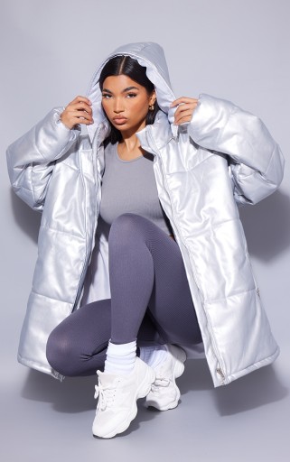 PrettyLittleThing SREBRNNA KURTKA OVERSIZED R L X099092