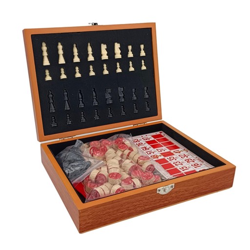 4 in 1 Wood Chess Domino Poker Dice,Easy Carry Folding Chessboard,Folding