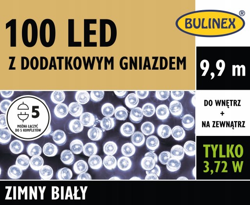 BULINEX lampki 100LED zimne z dod.gn.9,9m