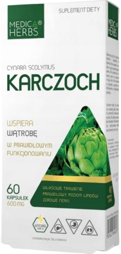 ARTICHOKE 600mg Wyciąg z karczocha ODCHUDZANIE 60 kaps. Wsparcie wątroby