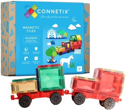 CONNETIX KLOCKI MAGNETYCZNE RAINBOW MOTION PACK 24 KOLOROWE ELEMENTY