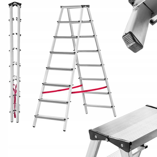 DRABINA ALUMINIOWA DOMOWA 8 STOPNIOWA SCHODKI DWUSTRONNA