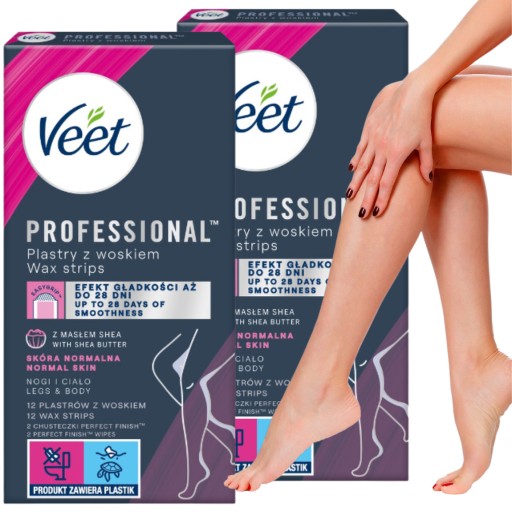 VEET Plastry z woskiem do depilacji Skóra normalna 24 szt. Jagody i Shea