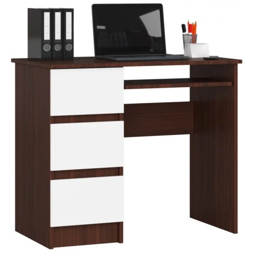 Biurko młodzieżowe wenge białe 3 szuflady 90 cm
