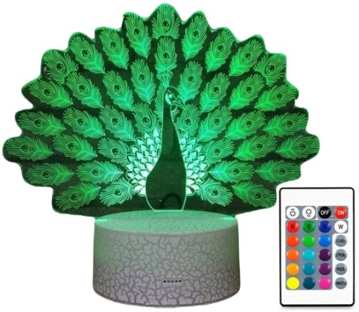 LAMPA 3D LED USB PAW ZWIERZĘ PEAFOWL NOCNA PREZENT