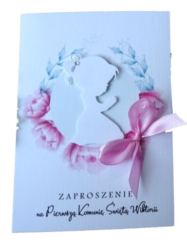 Zaproszenia na Pierwszą Komunię piwonie dziewczynk