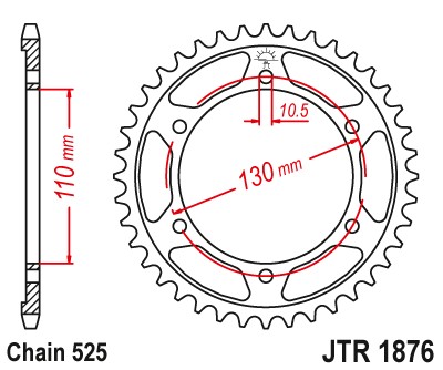Zębatka tylna stalowa JTR1876.44ZBK rozmiar 525