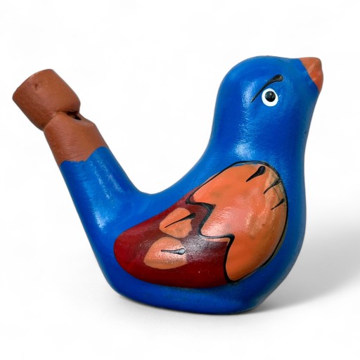PTASZEK ceramiczny gwizdek na wodę śpiewający świergoczący niebieski