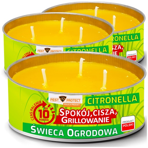 ŚWIECA ŚWIECZKA OGRODOWA ZAPACHOWA CITRONELLA x3 + WLEPKA POGROMCY KOMARÓW