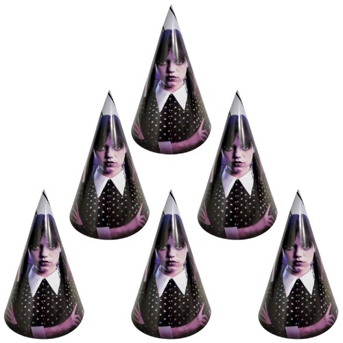 Czapeczki urodziny WEDNESDAY ADDAMS zestaw 6 szt.