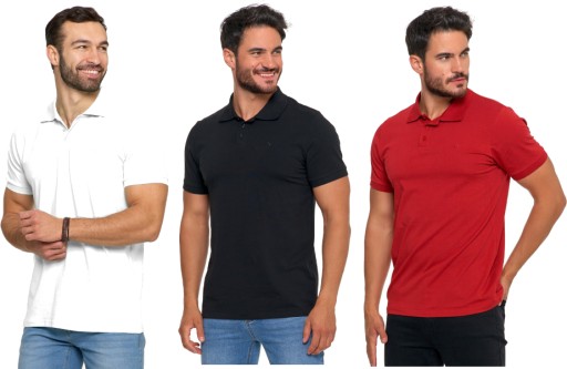 Zestaw 3 męskich koszulek polo Moraj OTP3000-003 czarny/biały/czerwony L