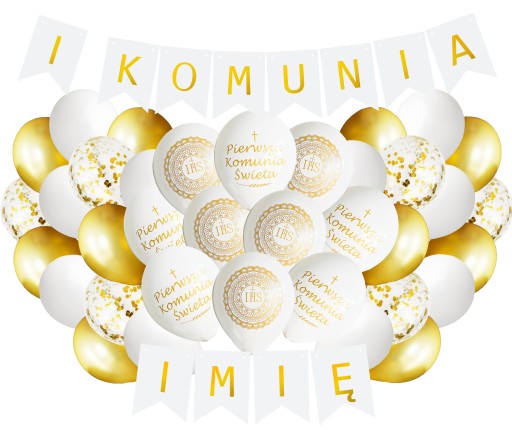 DEKORACJE BALONY NA KOMUNIĘ BANER Z IMIENIEM ZŁOTY