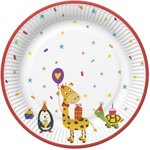 TALERZYKI PAPIEROWE imprezowe ZWIERZĘTA 18cm 8szt