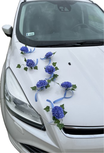 Dekoracja samochodu ozdoby na auto do ślubu NIEBIESKA goździki