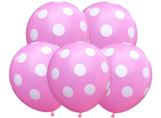 BALONY różowe w białe kropki 5szt panieński party