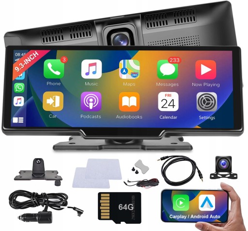 RADIO STACJA MULTIMEDIALNA MONITOR ANDROID AUTO APPLE CARPLAY DVR 2 KAMERY
