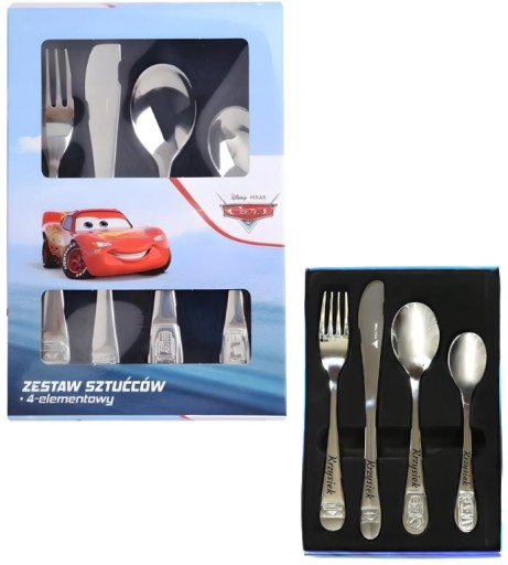 DISNEY Komplet 4 Sztućców dla Dzieci Cars GRAWER GRATIS Prezent na Roczek