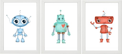 Zestaw 3 PLAKATY DZIECI A3+RAMKI robot roboty