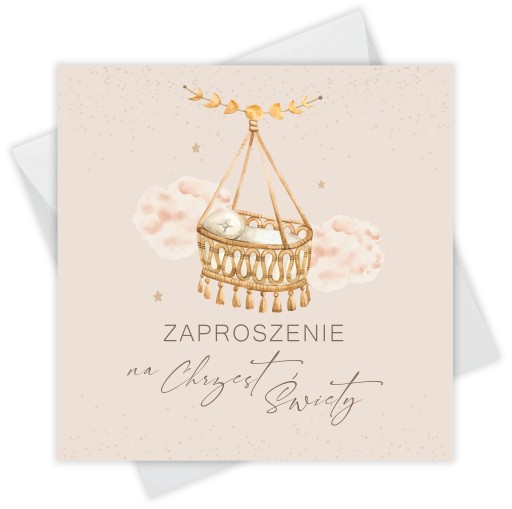 Zaproszenia na Chrzest Boho Kołyska + koperta 1szt