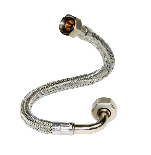 WĘŻYK-WĄŻ W OPLOCIE STALOWYM, KOLANKO GW 1/2''x GW 1/2'' DŁ. 40cm
