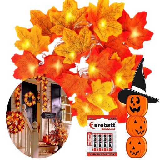GIRLANDA LAMPKI Z JESIENNYCH LIŚCI KLONU 3M 20LED HALLOWEEN DEKORACJA DOMU