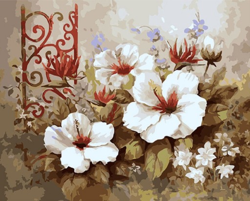 HAFT KRZYŻYKOWY KWIATY NADRUK MULINA ZESTAW 30x40