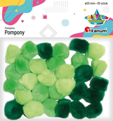 Pompony pluszowe akrylowe zielone 25 mm 30 sztuk