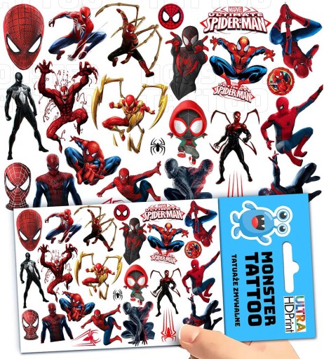 TATUAŻE ZMYWALNE TYMCZASOWE DLA DZIECI DZIECIĘCE SPIDERMAN WZORY ORYGINALNE
