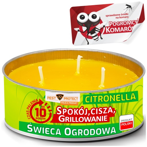 ŚWIECA ŚWIECZKA OGRODOWA ZAPACHOWA CITRONELLA + WLEPKA POGROMCY KOMARÓW