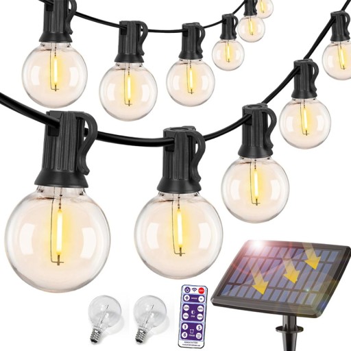 GIRLANDA SOLARNA OGRODOWA TARAS ŁAŃCUCH ŚWIETLNY LAMPKI 14,5M 50LED PILOT