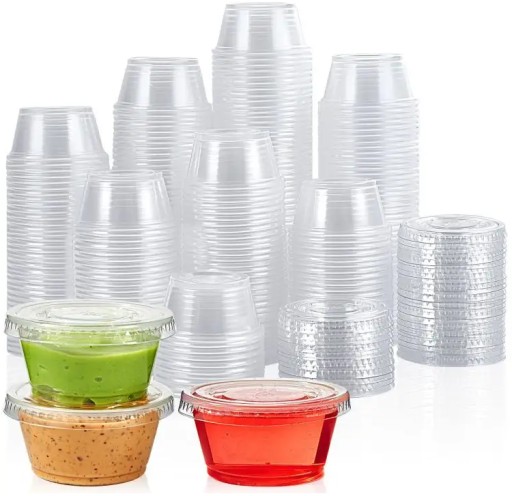 POJEMNIKI + WIECZKA NA SOS DIP DRESSING SOSJERKA 50ml SZCZELNE POKRYWKI
