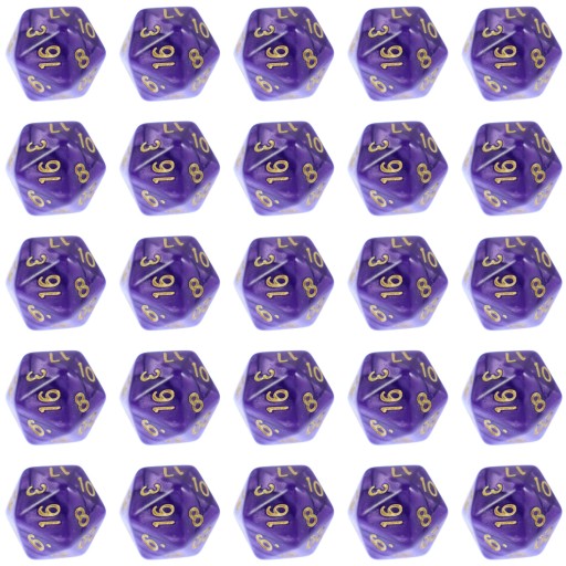 ZESTAW 25 KOSTEK K20 RPG AMETYSTOWA DOLINA KOŚĆ DWUDZIESTOŚCIENNA
