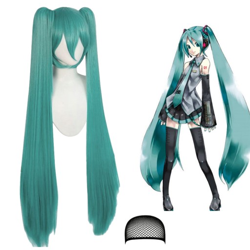 DŁUGA PERUKA TURKUSOWA ANIME COSPLAY HATSUNE MIKU Z HAIRNETEM