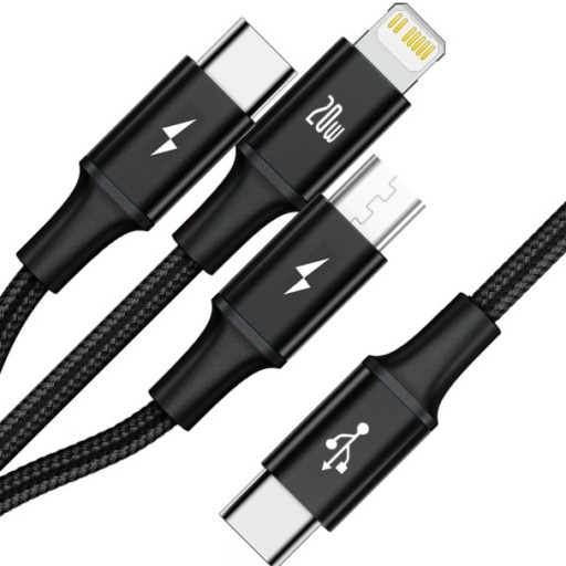 BASEUS KABEL 3W1 USB-C do LIGHTNING TYPE-C MICRO PRZEWÓD 20W PD 3.5A 1.5M