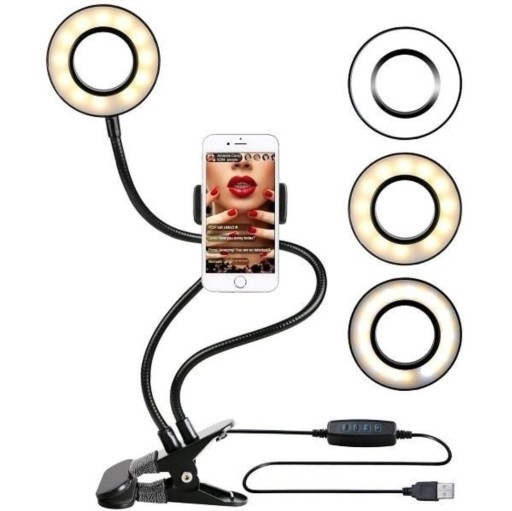 LAMPA PIERŚCIENIOWA SELFIE LED RING UCHWYT KLIPS